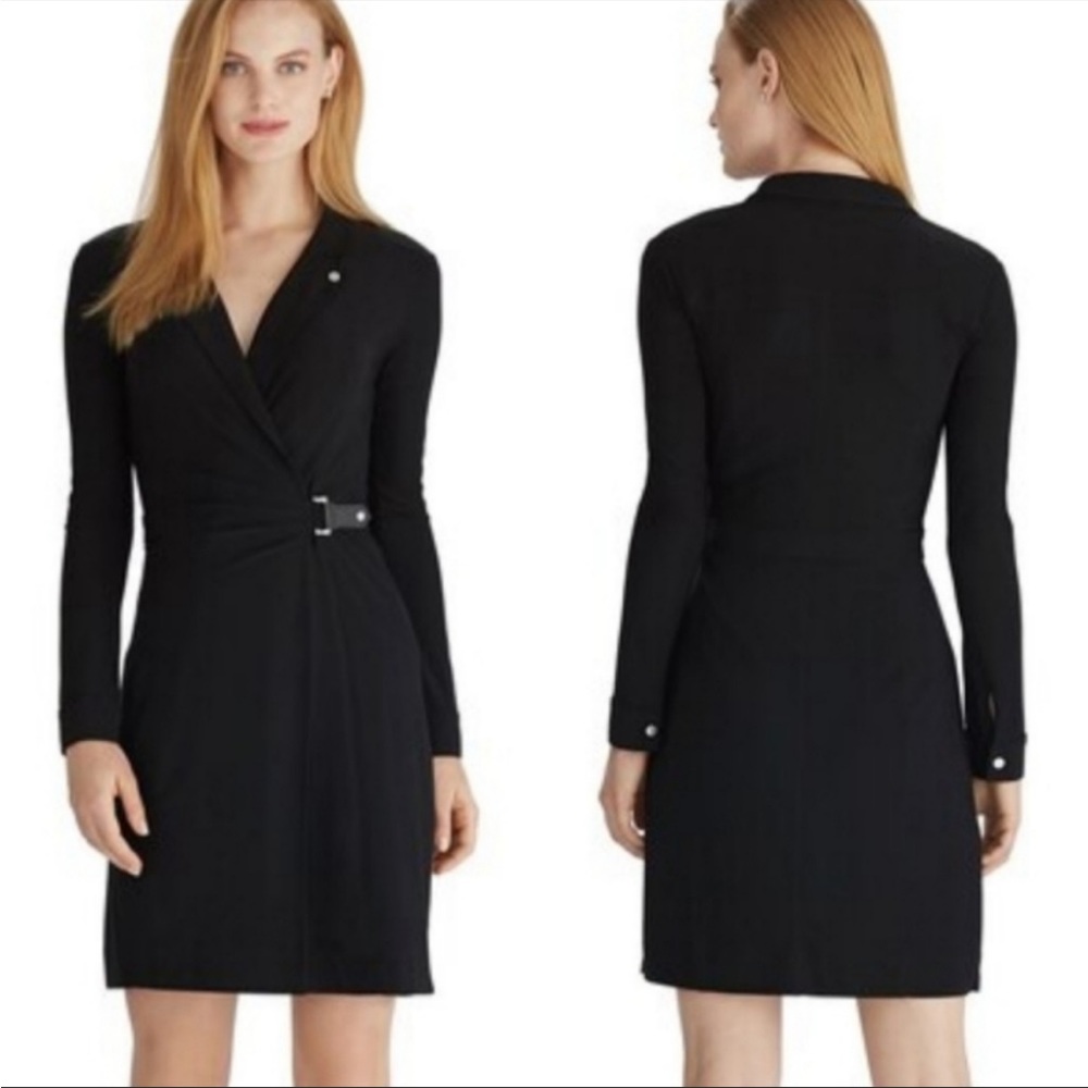 ❤WHBM Black Moto Wrap Short Dress